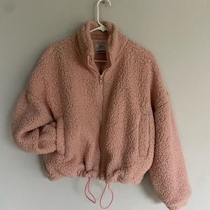 Pink, sherpa cropped jacket